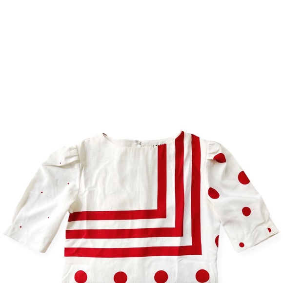 Vintage Adolfo for Saks Fifth Avenue Red/White Geometric Print Shift Dress, Med - Picture 5 of 11